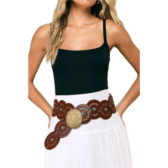 ✨ Vintage Hollow Wide Disc Belt – Adjustable PU Leather Waist Belt - Picture 1 of 6